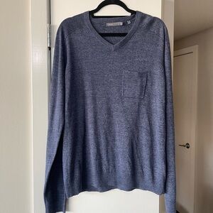 Vince Linen Blend Sweater Men's XL Gray Long Sleeve Knit V Neck Pocket Shirt